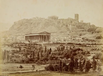 View of the Theseion with the Acropolis in the Distance